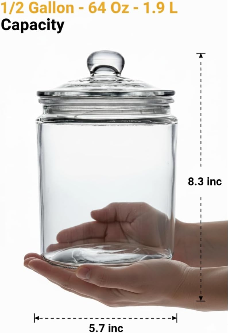WERRO 1/2 Gallon Glass Jar Airtight With Lid - Extra Gasket - Glass Canisters With Lids, Wide Mouth, 64 oz Glass Cookie jar, Candy Jar, Dog Treats, Sugar, Food, Kitchen Storage and Laundry Room - Image 2
